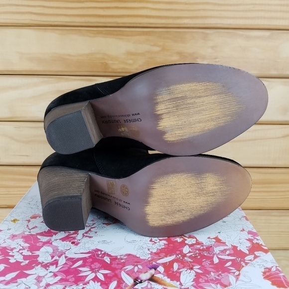 Distressed Black Western Biker Boots Suede/Leather Slouch Heeled 6.5M Bootie NEW - Picture 8 of 11